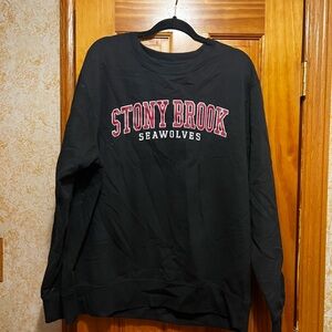 MV Sport Black Crewneck Sweater with Red Stony Brook Seawolves Logo